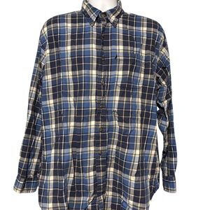 Men’s Brooks Brothers Blue and White Plaid Flannel Casual Button Down Shirt XL